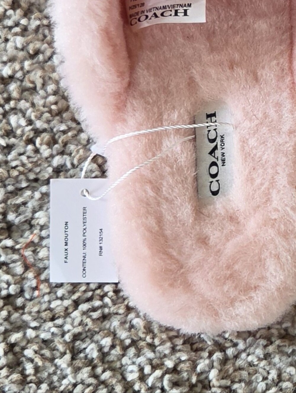 COACH Pink Fuzzy Logo Slip-On Women's Slippers